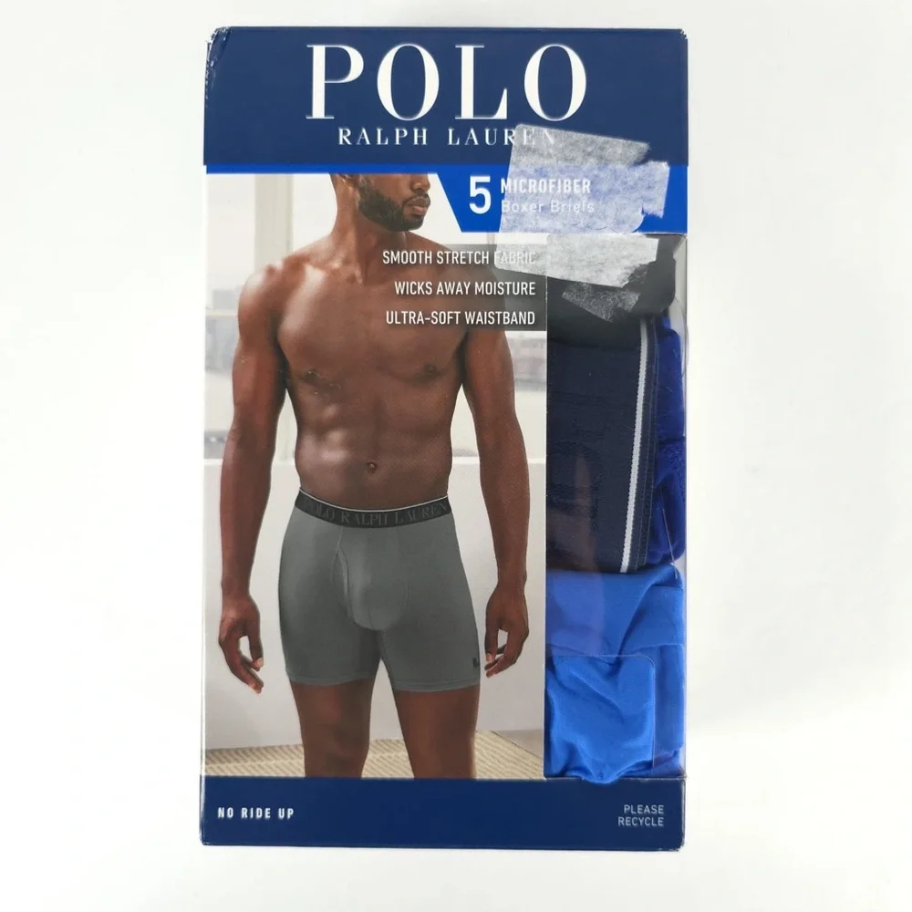 NWB POLO RALPH LAUREN Men's 5-Pack Black/Blue/Gray Microfiber Boxer Briefs SMALL